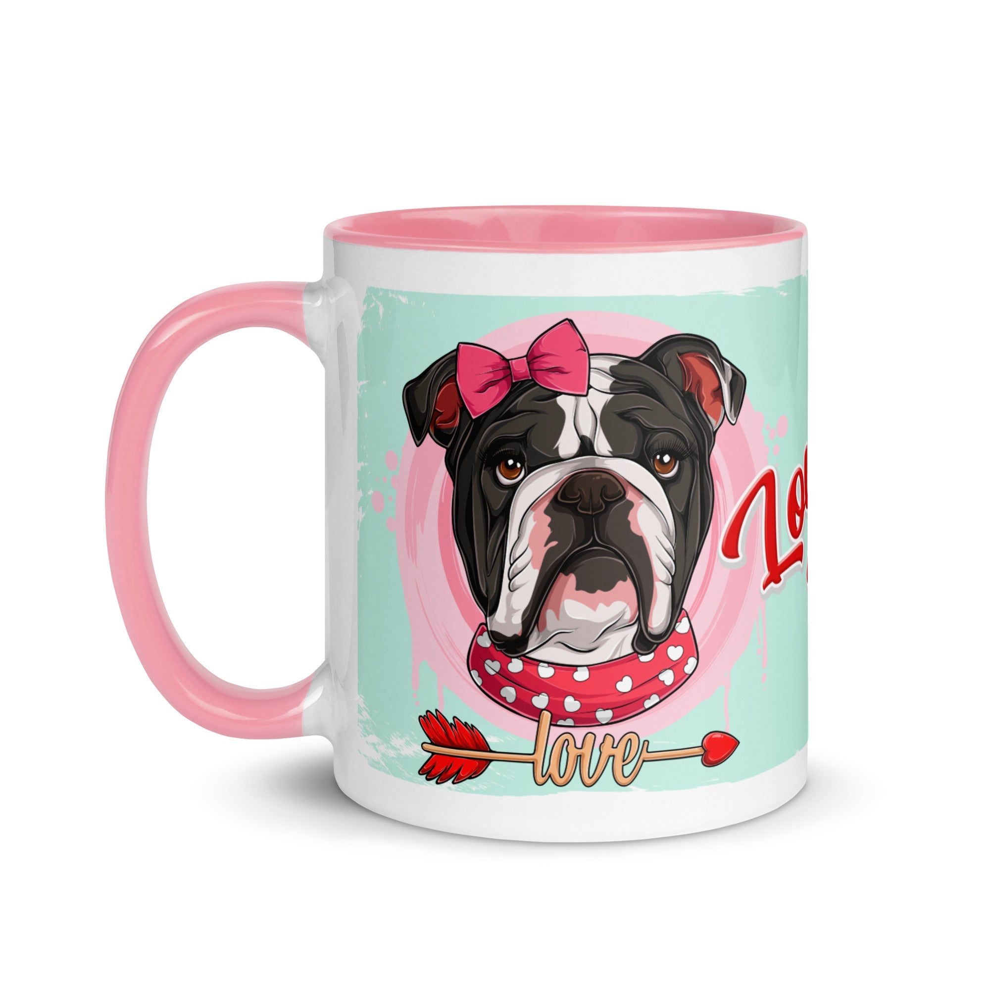 "Love Bug" with Arrow of Love English Bulldog Mug | B&W Colored Female