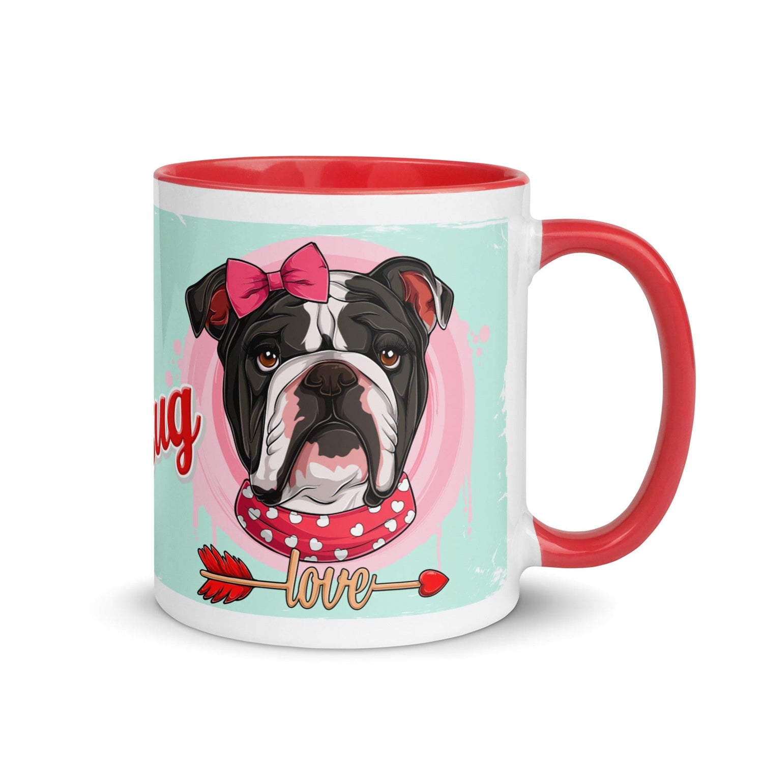 "Love Bug" with Arrow of Love English Bulldog Mug | B&W Colored Female