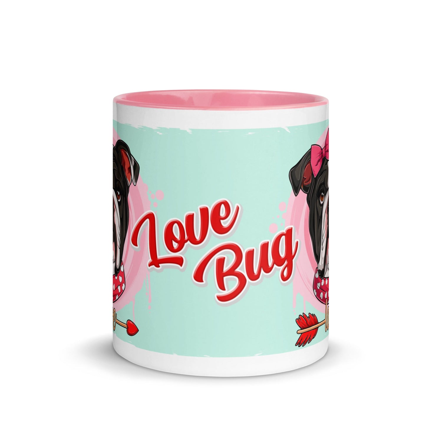 "Love Bug" with Arrow of Love English Bulldog Mug | B&W Colored Female