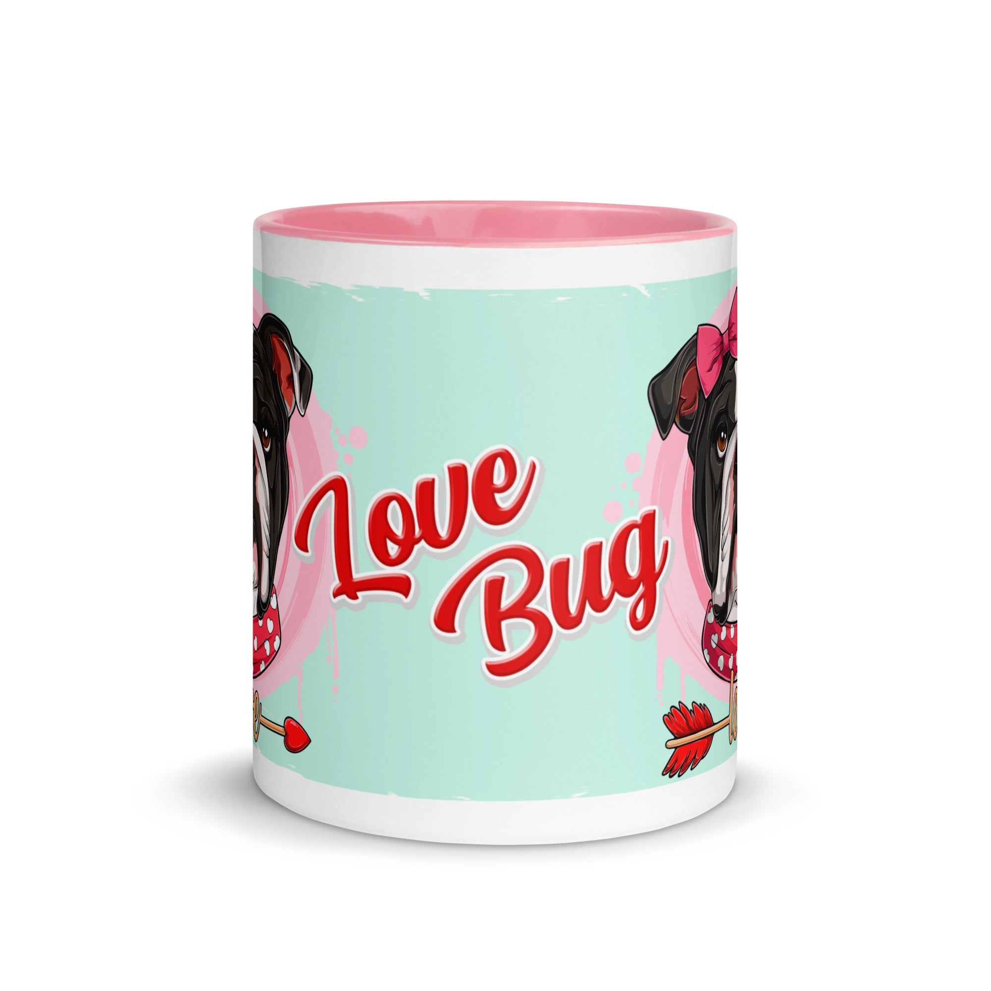"Love Bug" with Arrow of Love English Bulldog Mug | B&W Colored Female