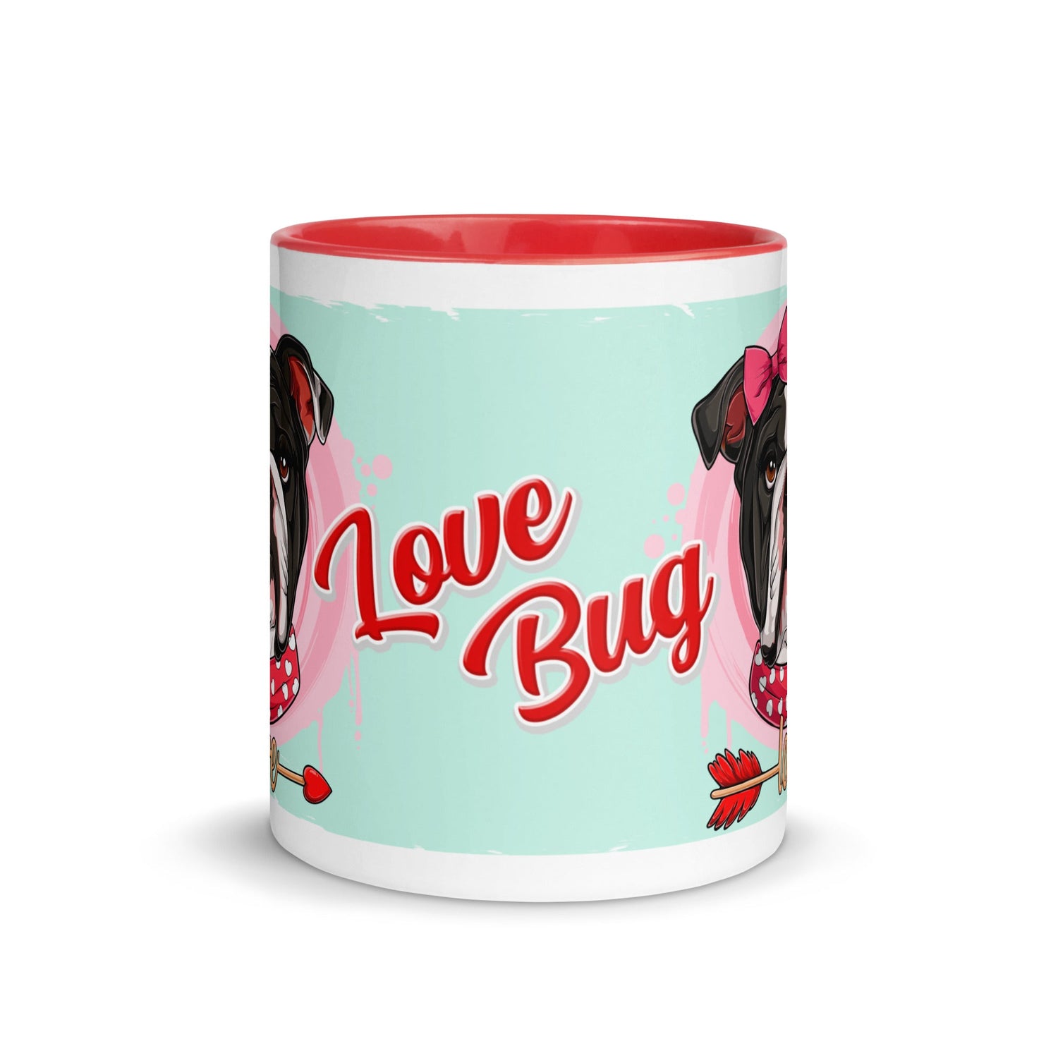 "Love Bug" with Arrow of Love English Bulldog Mug | B&W Colored Female