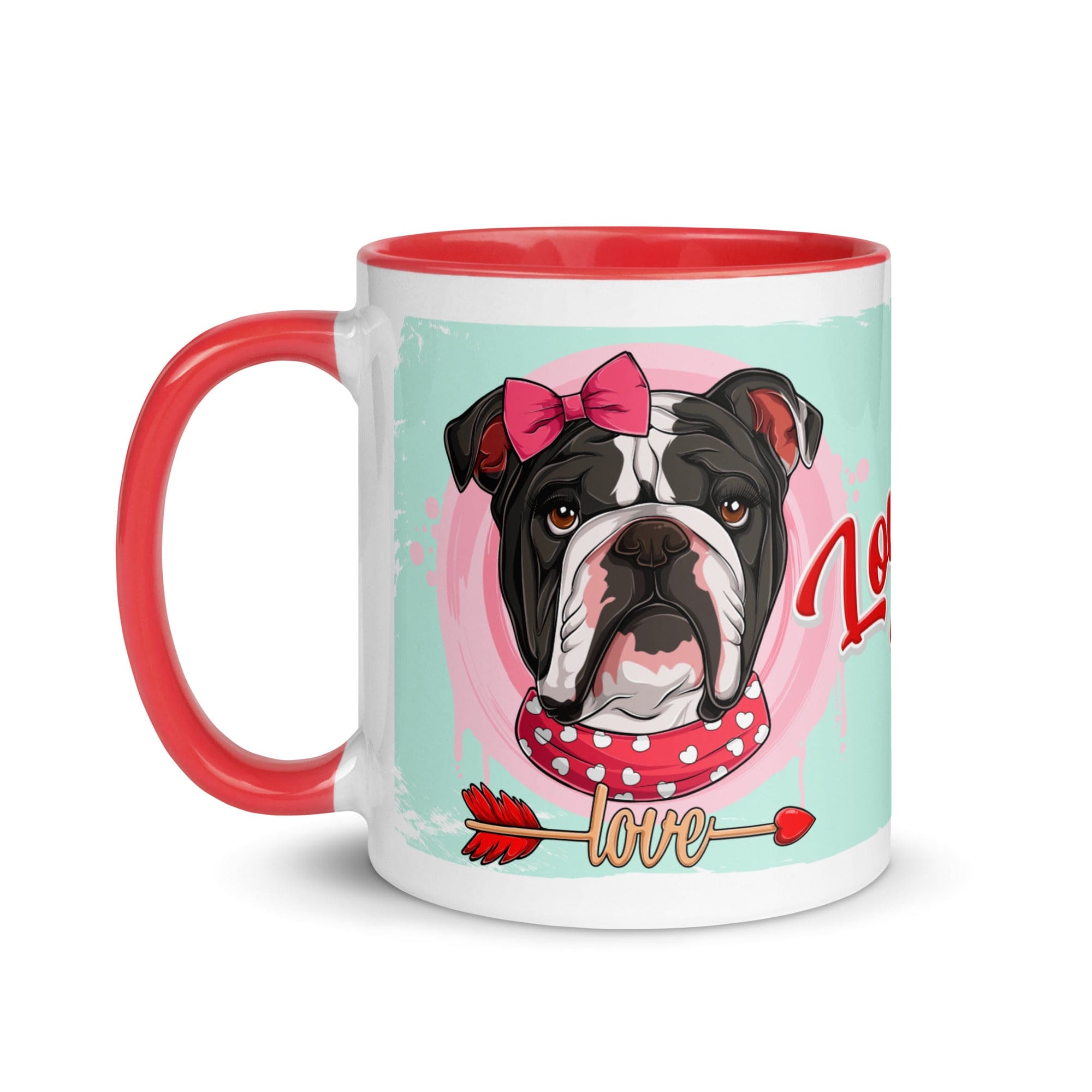 "Love Bug" with Arrow of Love English Bulldog Mug | B&W Colored Female