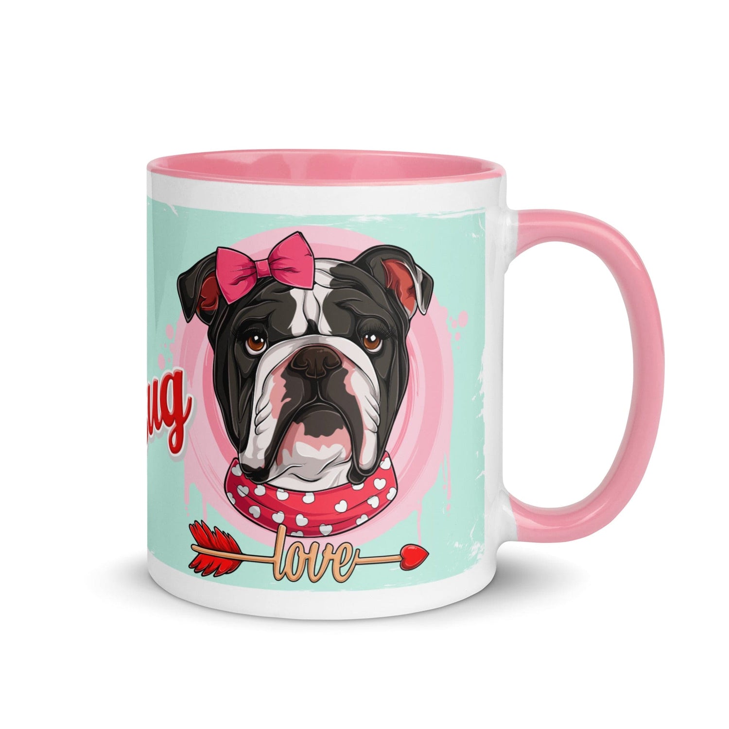 "Love Bug" with Arrow of Love English Bulldog Mug | B&W Colored Female