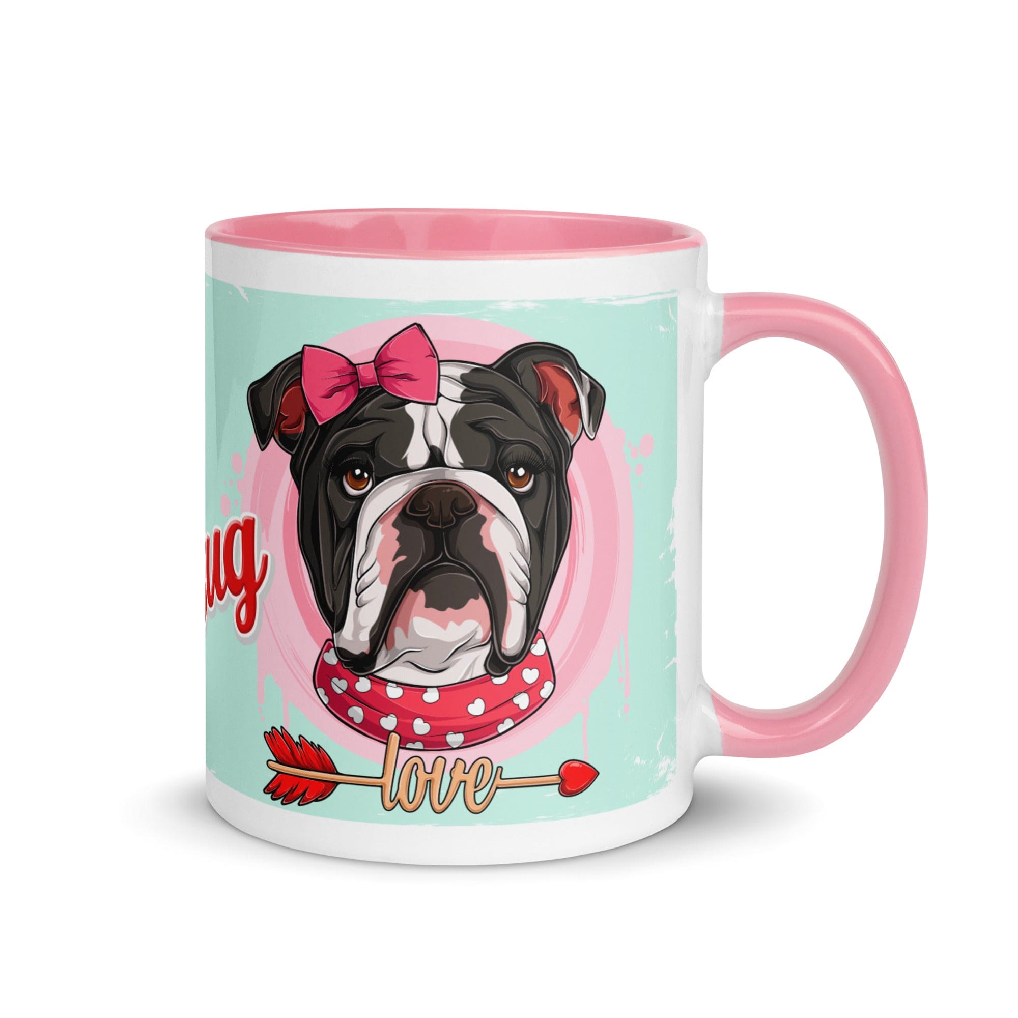 "Love Bug" with Arrow of Love English Bulldog Mug | B&W Colored Female