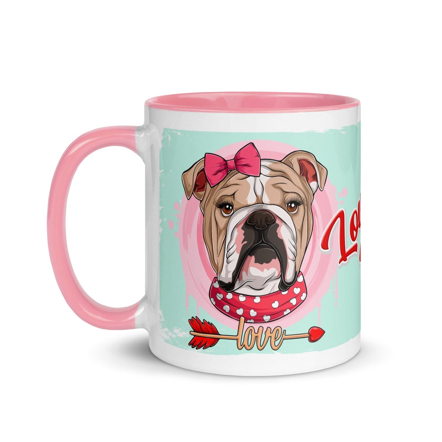 "Love Bug" with Arrow of Love English Bulldog Mug | Fawn & White Colored Female