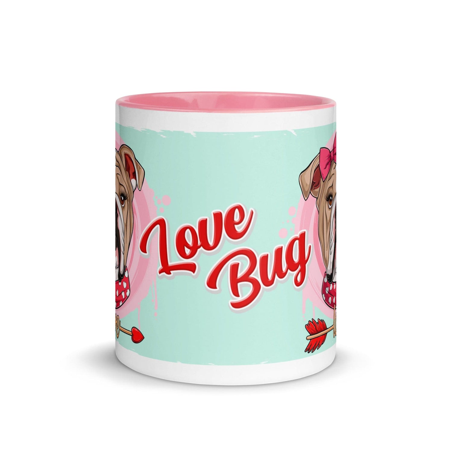 "Love Bug" with Arrow of Love English Bulldog Mug | Fawn & White Colored Female
