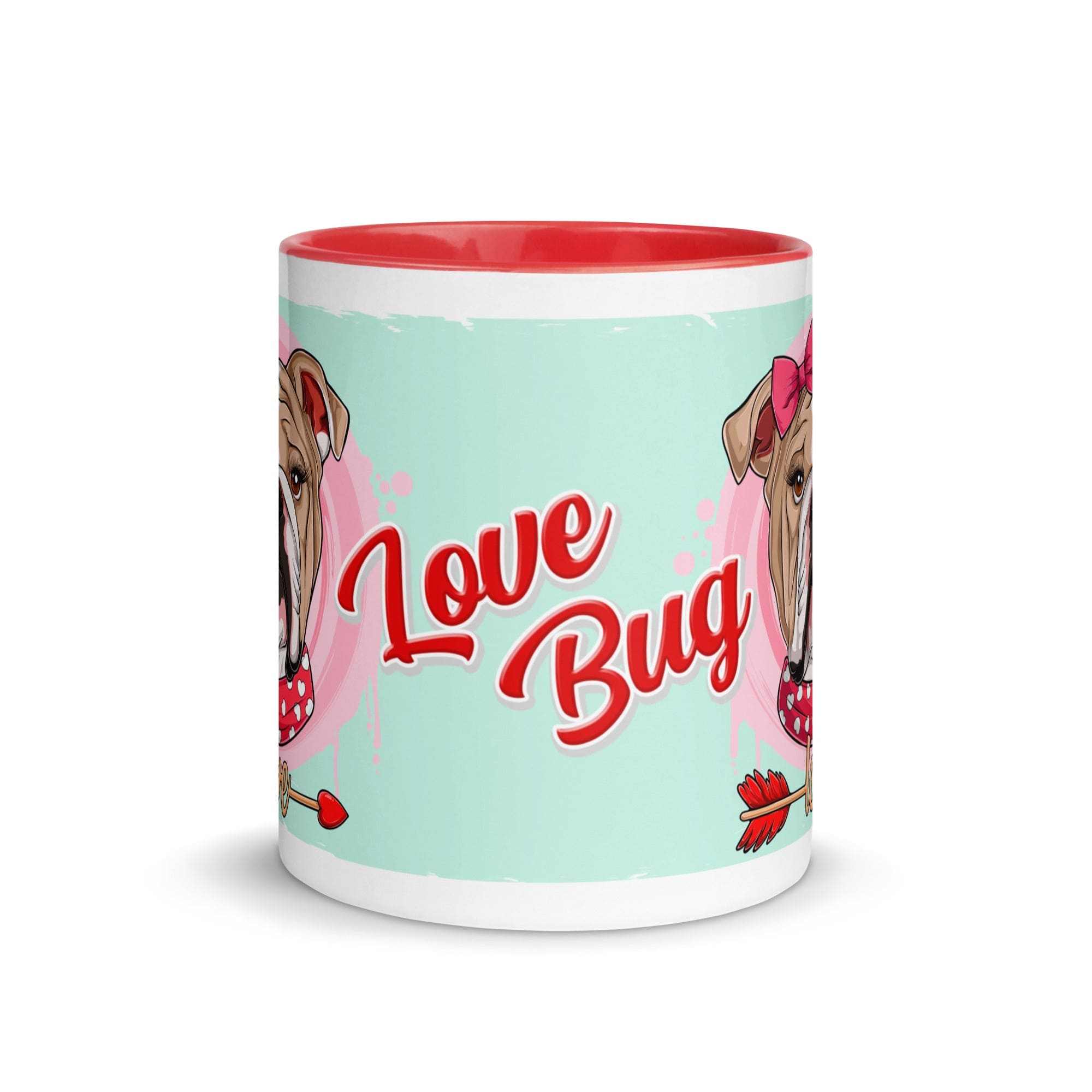 "Love Bug" with Arrow of Love English Bulldog Mug | Fawn & White Colored Female