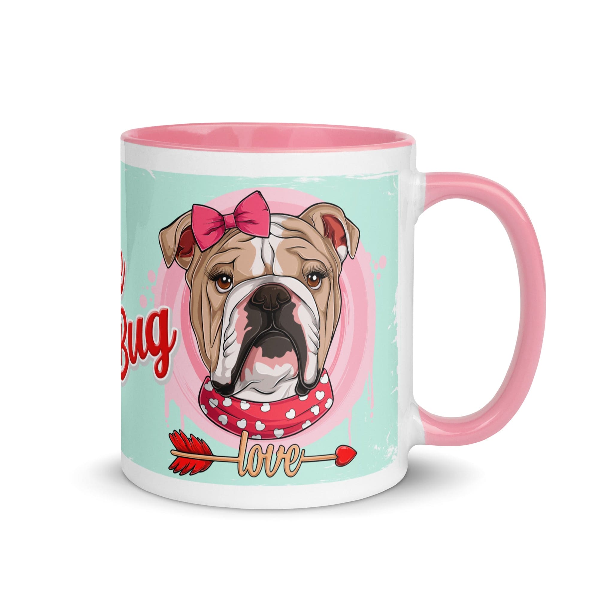 "Love Bug" with Arrow of Love English Bulldog Mug | Fawn & White Colored Female