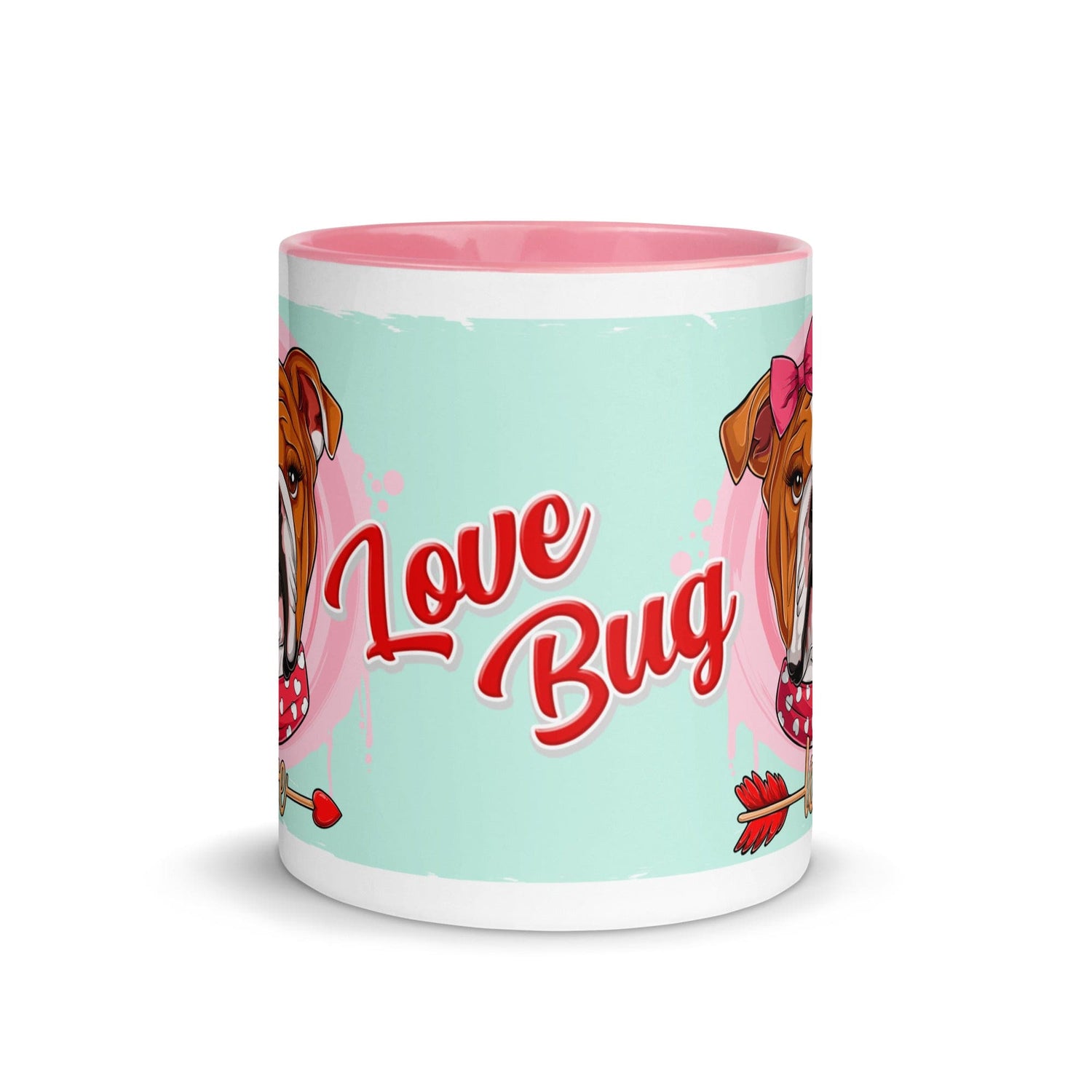 "Love Bug" with Arrow of Love English Bulldog Mug | Red & White Colored Female