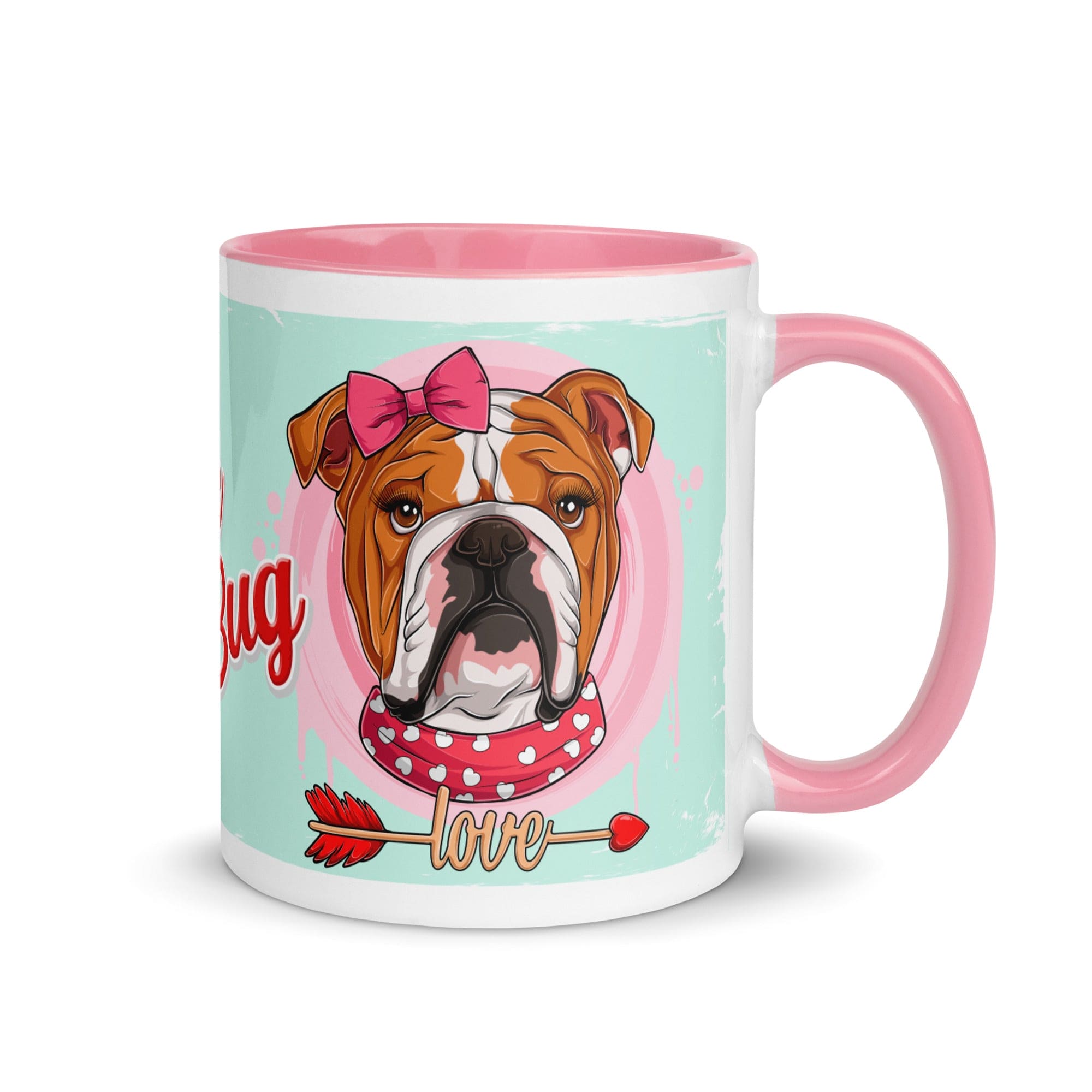 "Love Bug" with Arrow of Love English Bulldog Mug | Red & White Colored Female