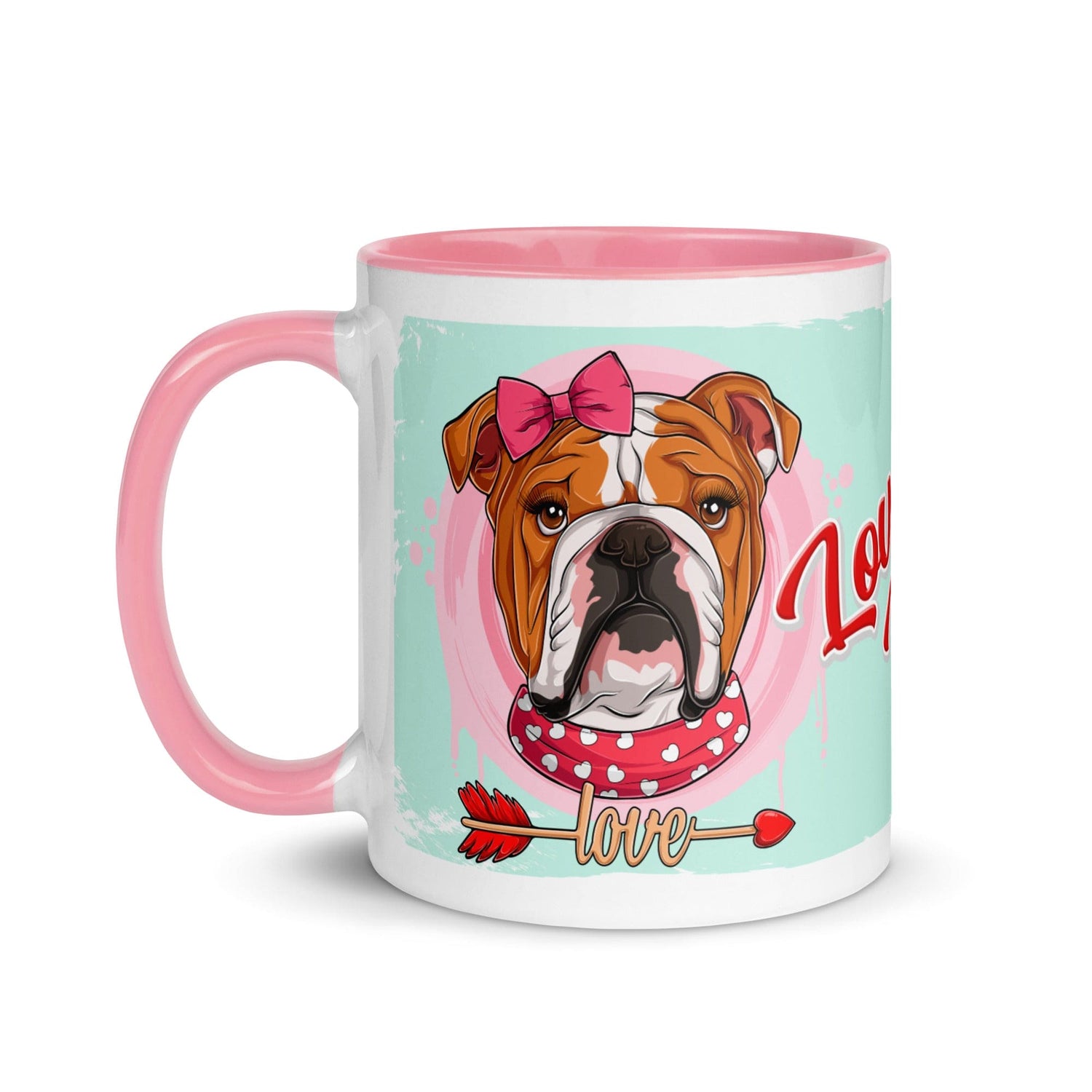 "Love Bug" with Arrow of Love English Bulldog Mug | Red & White Colored Female