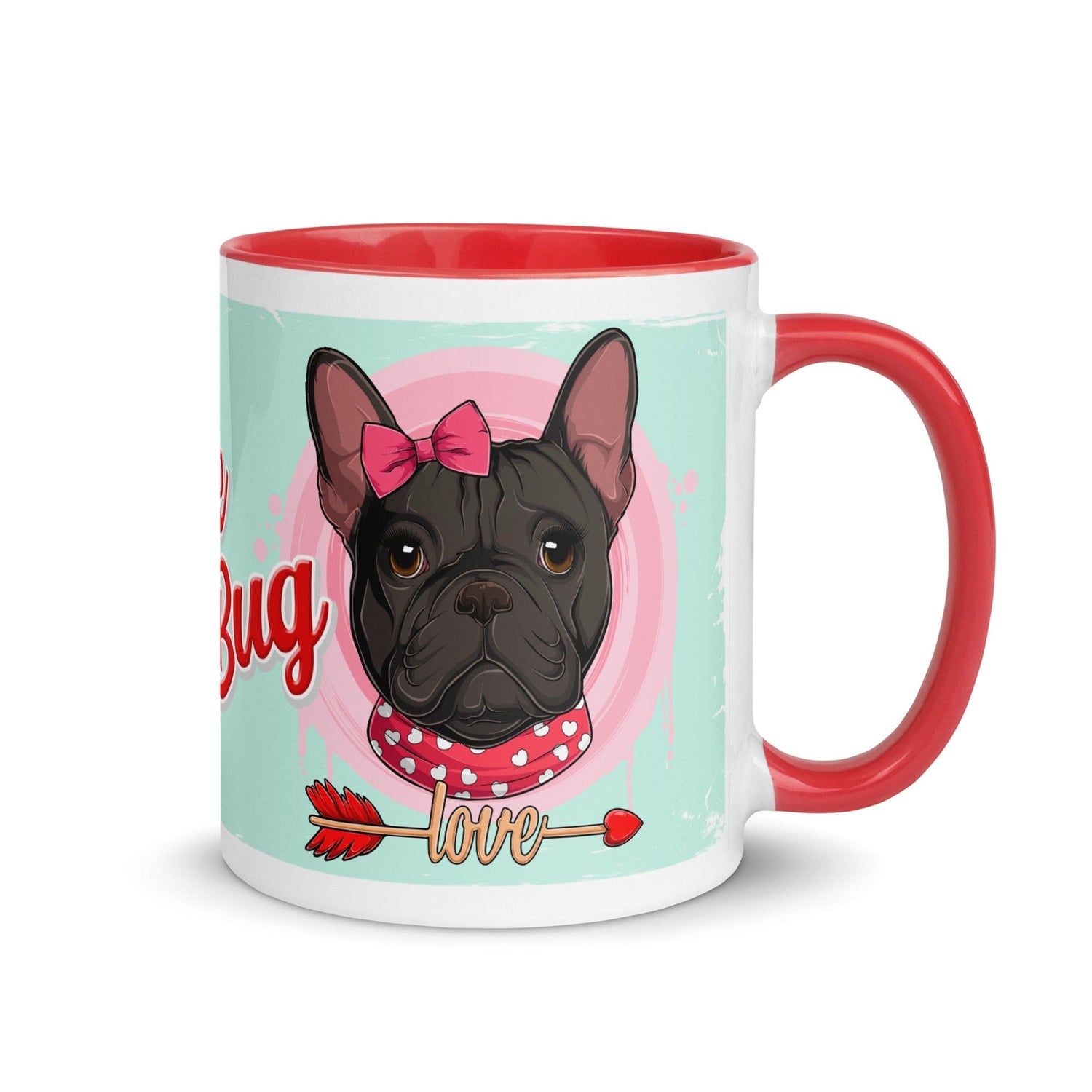 "Love Bug" with Arrow of Love French Bulldog Mug | B&W Colored Female