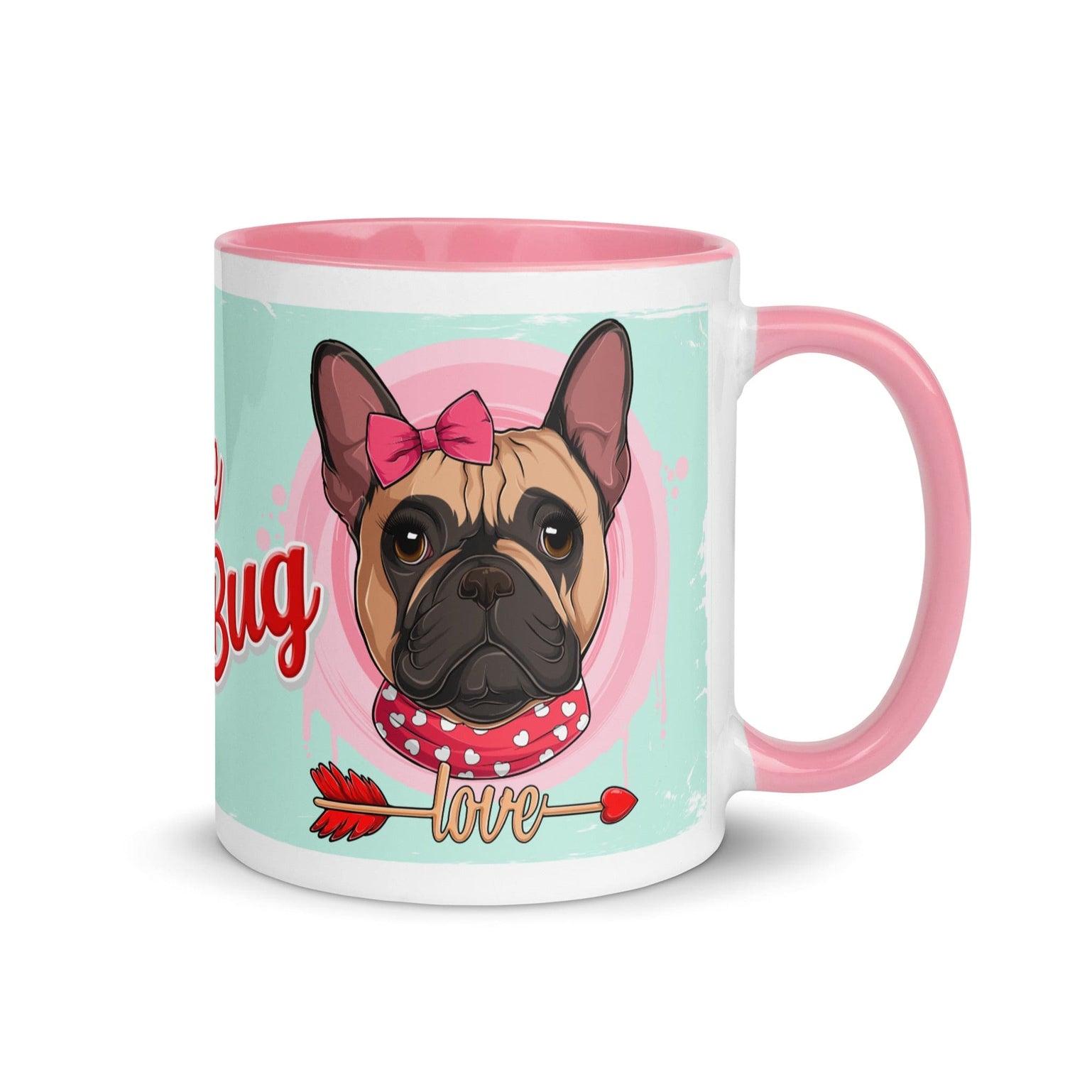 "Love Bug" with Arrow of Love French Bulldog Mug | Fawn & White Colored Female