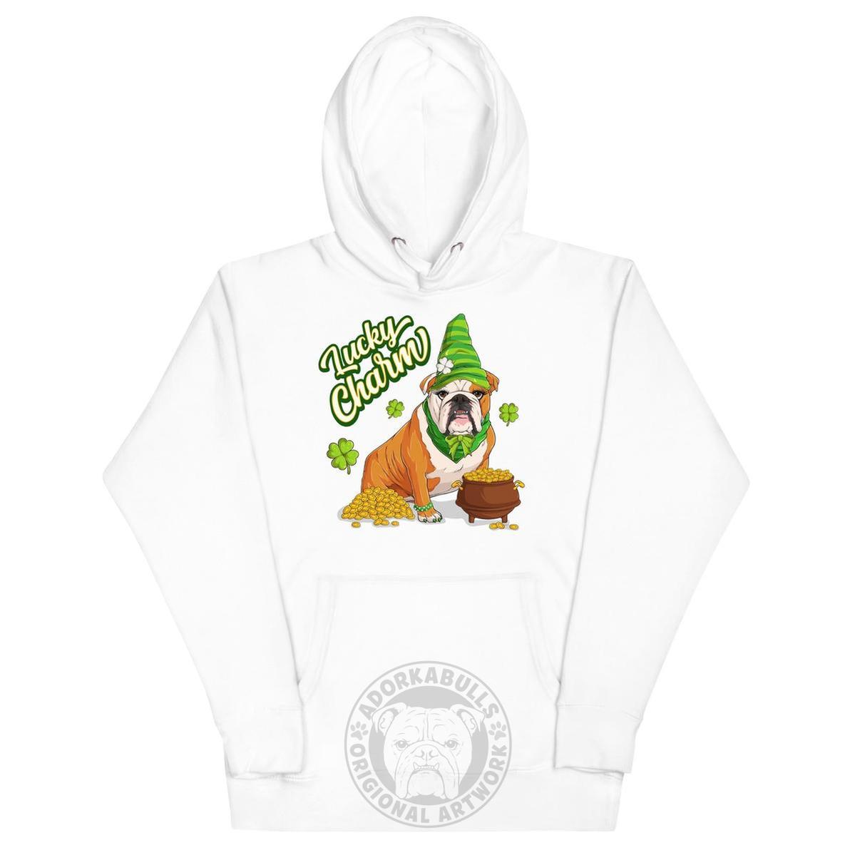 "Lucky Charm" Female Bulldog Hoodie | Red & White Colored