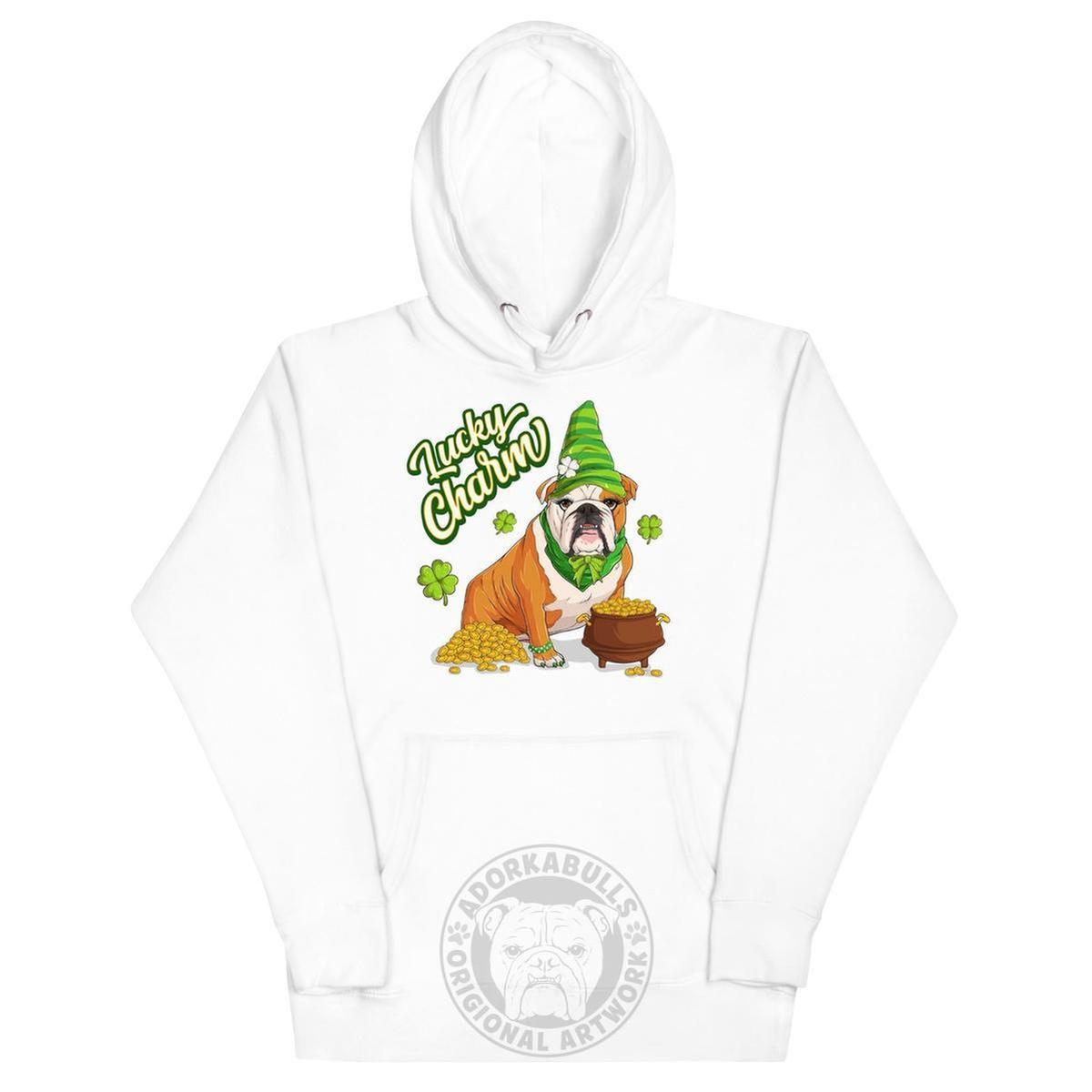 "Lucky Charm" Female Bulldog Hoodie | Red & White Colored