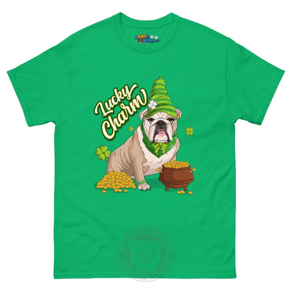 "Lucky Charm" Female Bulldog Men’s T-Shirt | Fawn & White Colored