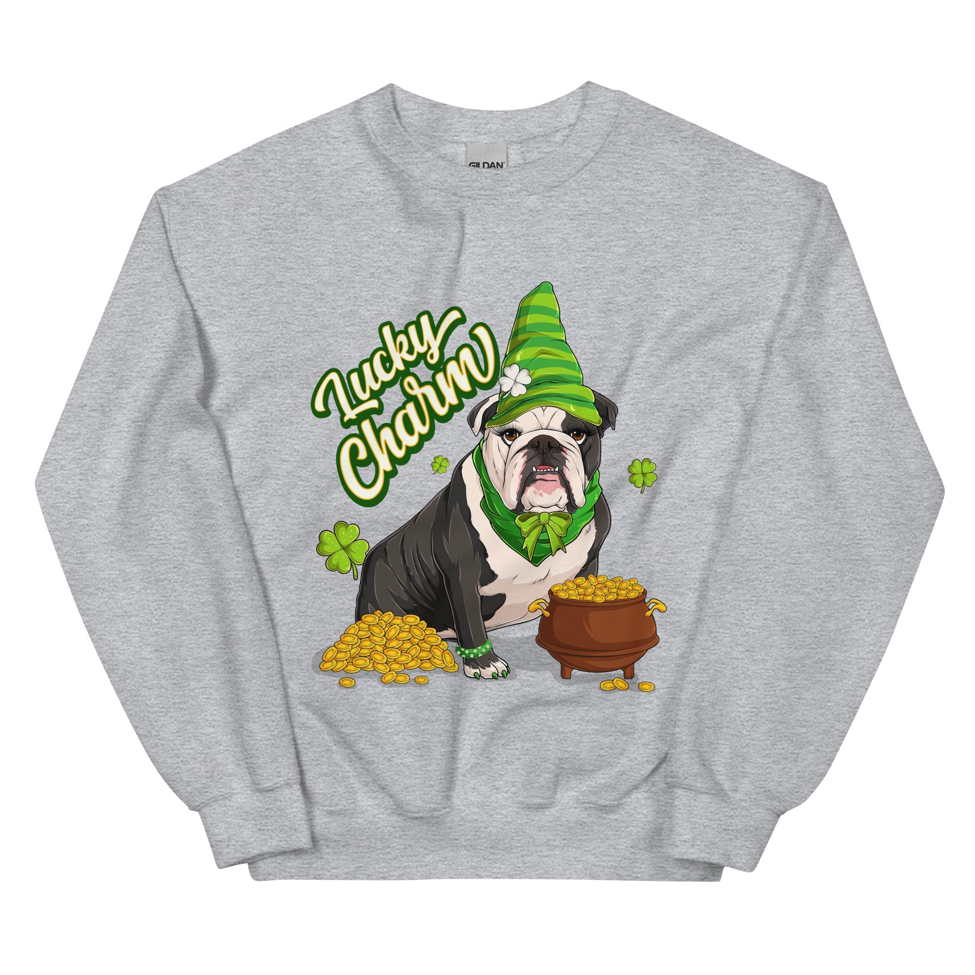 "Lucky Charm" Female Bulldog Sweatshirt | B&W Colored