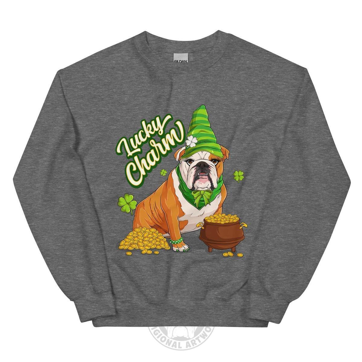 "Lucky Charm" Female Bulldog Sweatshirt| Red & White Colored