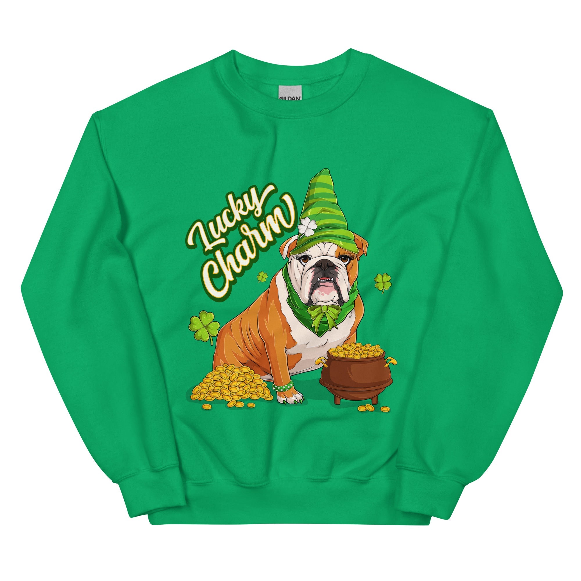 "Lucky Charm" Female Bulldog Sweatshirt| Red & White Colored