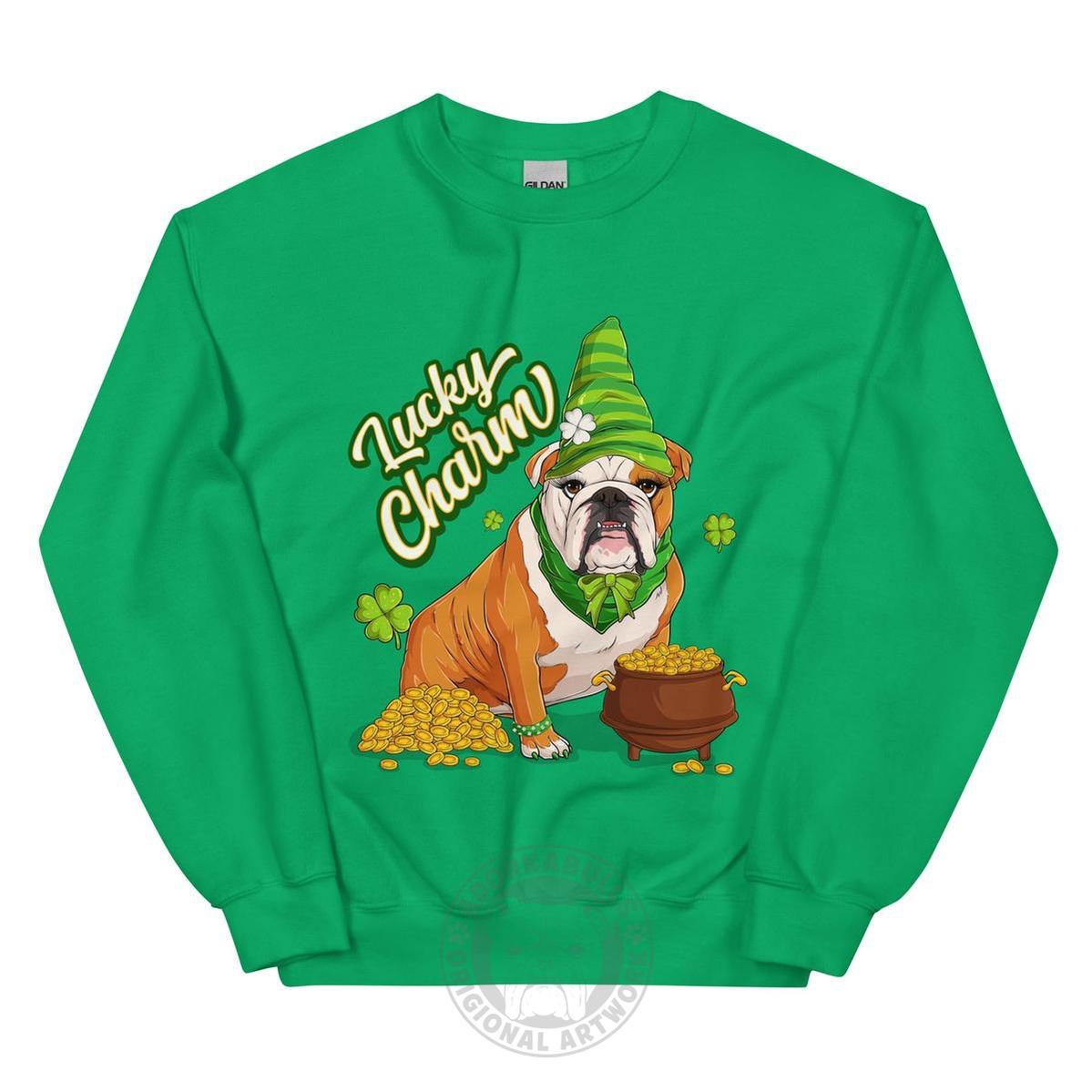"Lucky Charm" Female Bulldog Sweatshirt| Red & White Colored