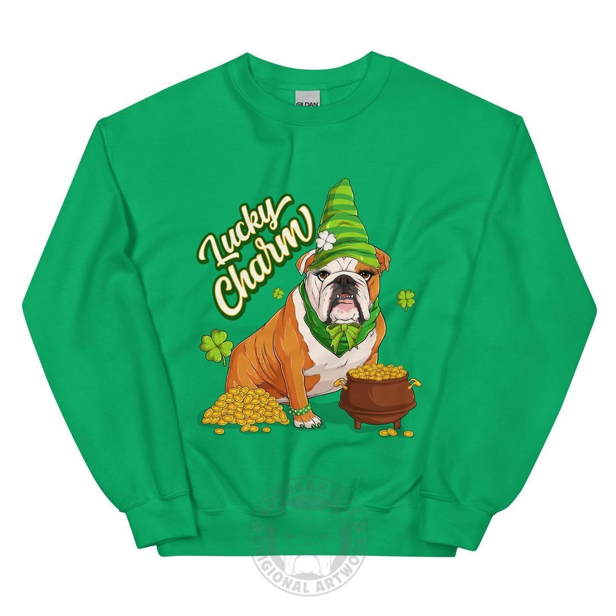 "Lucky Charm" Female Bulldog Sweatshirt| Red & White Colored