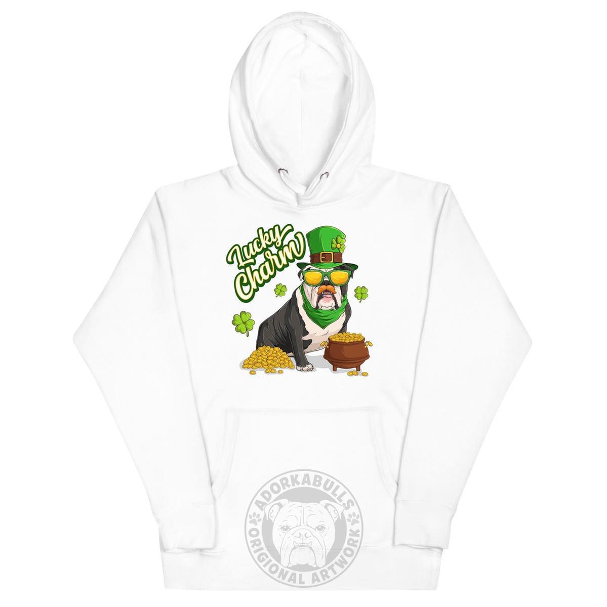 "Lucky Charm" Male Bulldog Hoodie | B&W Colored