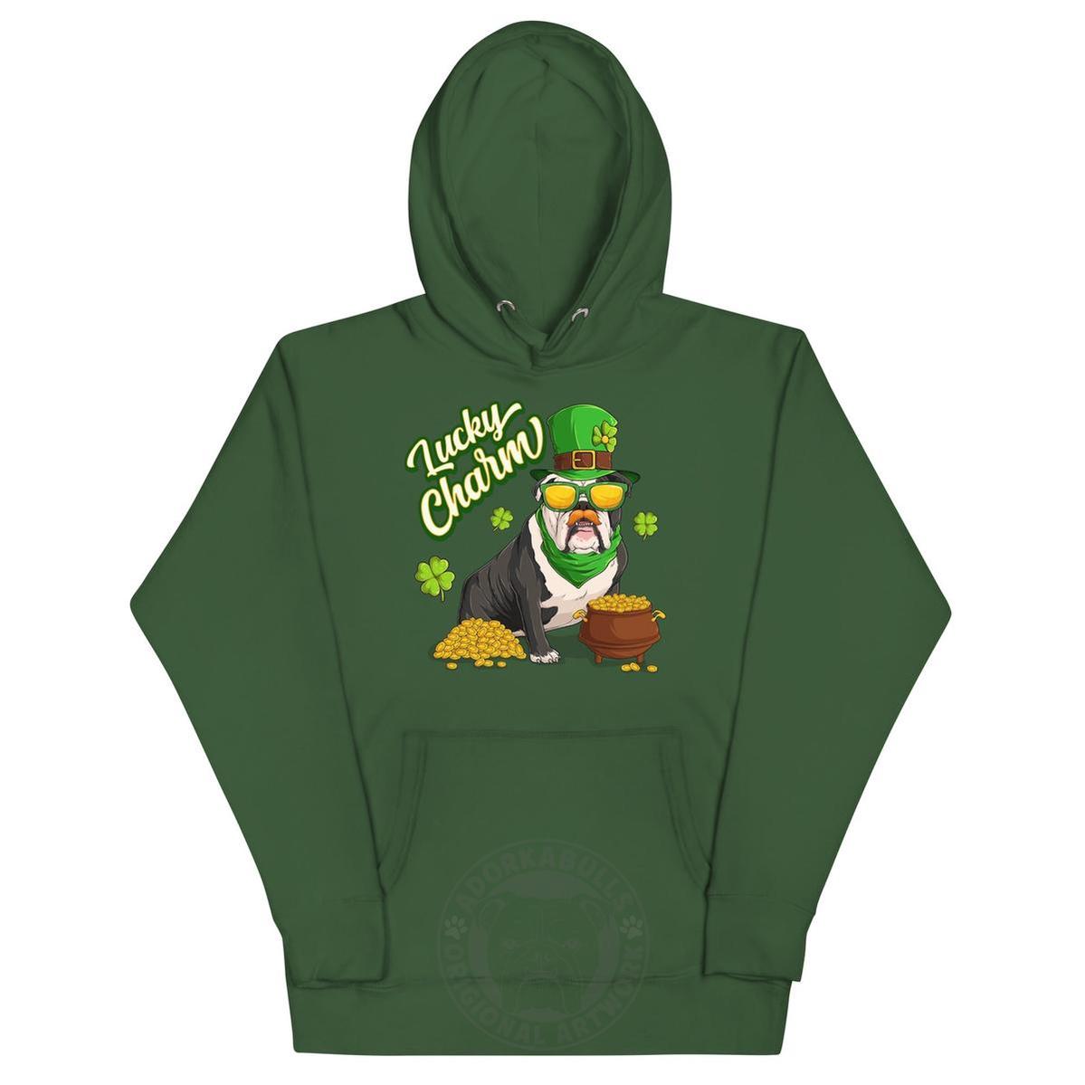 "Lucky Charm" Male Bulldog Hoodie | B&W Colored