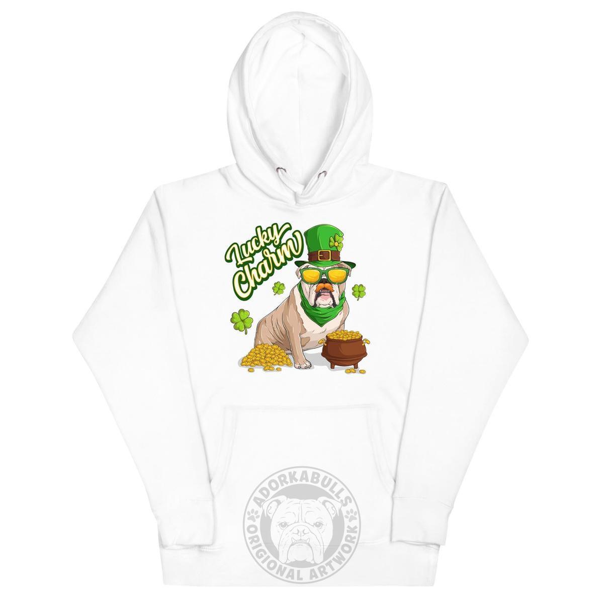 "Lucky Charm" Male Bulldog Hoodie | Fawn & White Colored