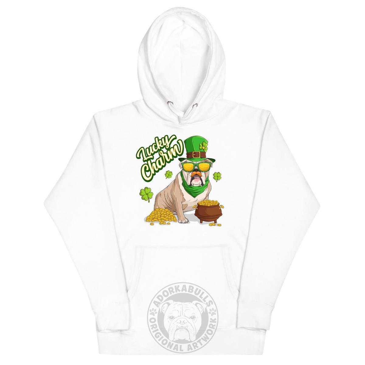 "Lucky Charm" Male Bulldog Hoodie | Fawn & White Colored