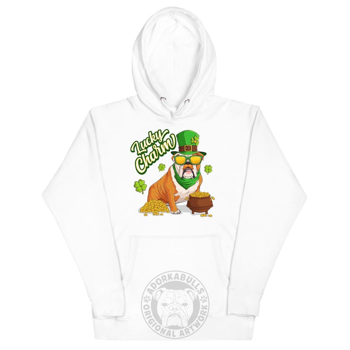 "Lucky Charm" Male Bulldog Hoodie | Red & White Colored