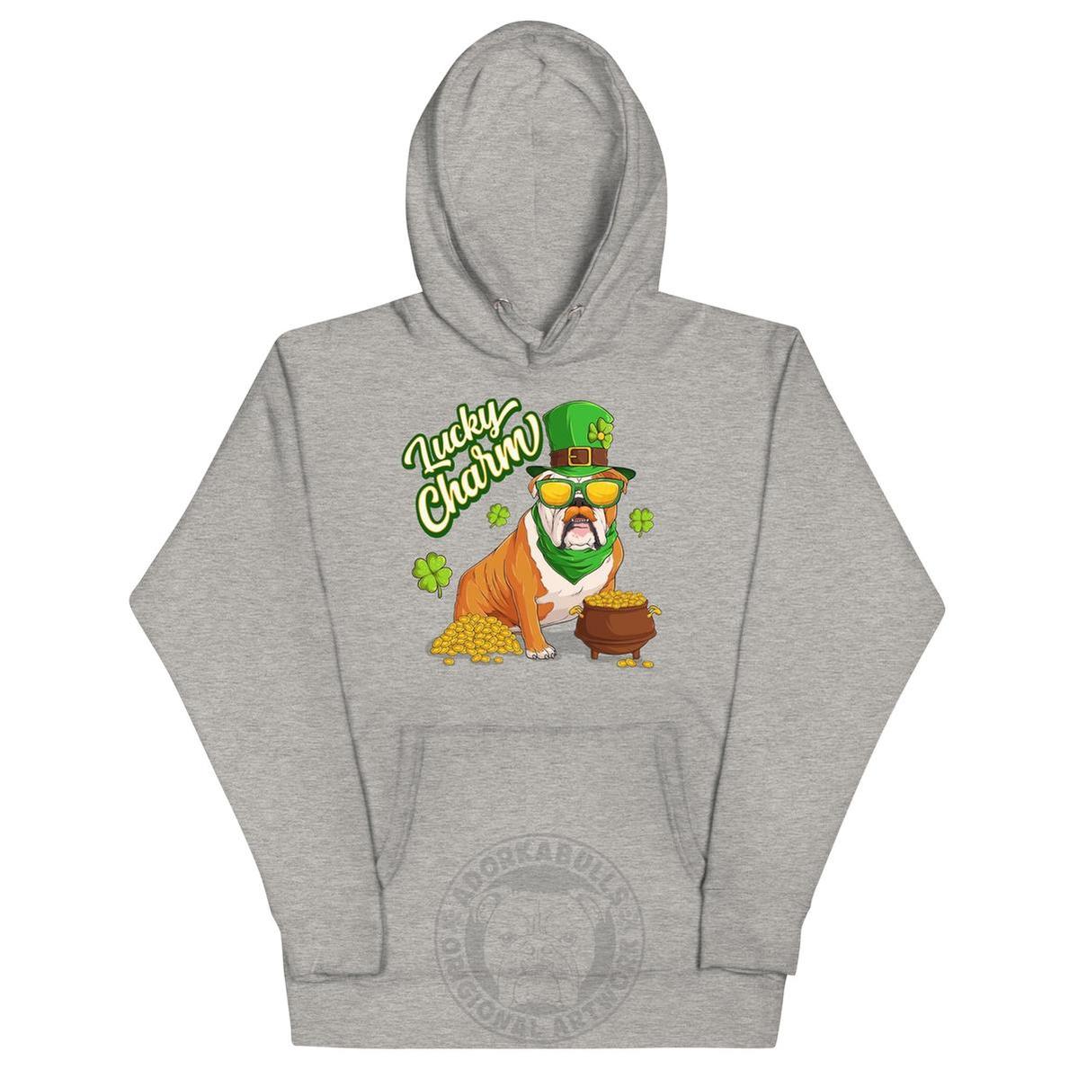 "Lucky Charm" Male Bulldog Hoodie | Red & White Colored