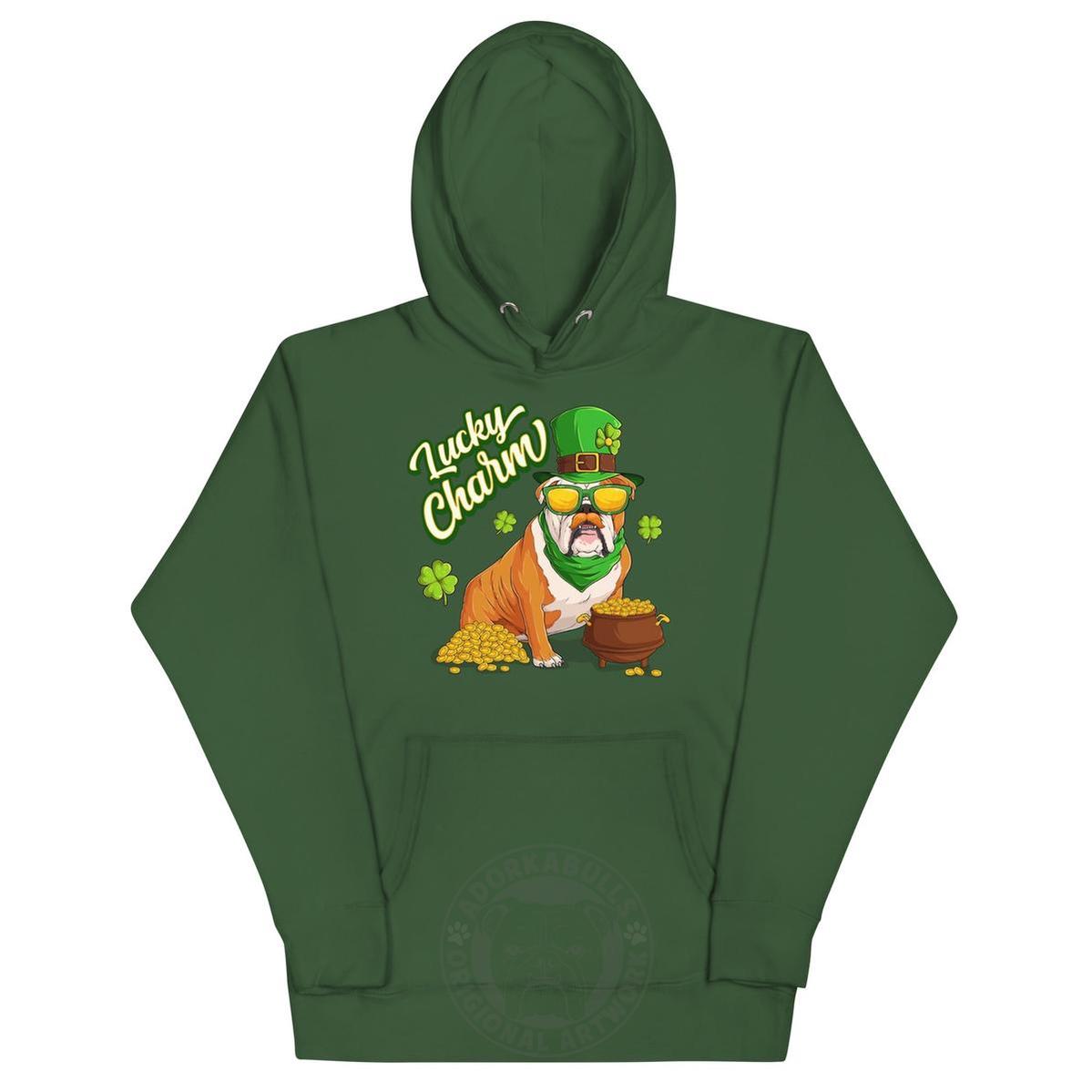 "Lucky Charm" Male Bulldog Hoodie | Red & White Colored