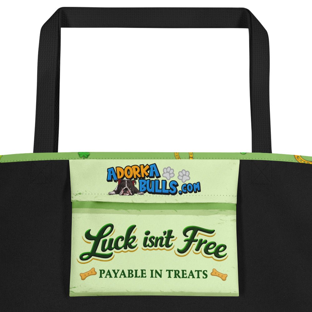 "Lucky Charm" Male Bulldog Large Tote Bag with Pocket | B&W Colored