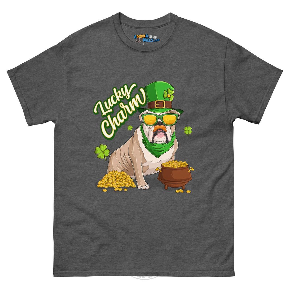 "Lucky Charm" Male Bulldog Men’s T-Shirt | Fawn & White Colored