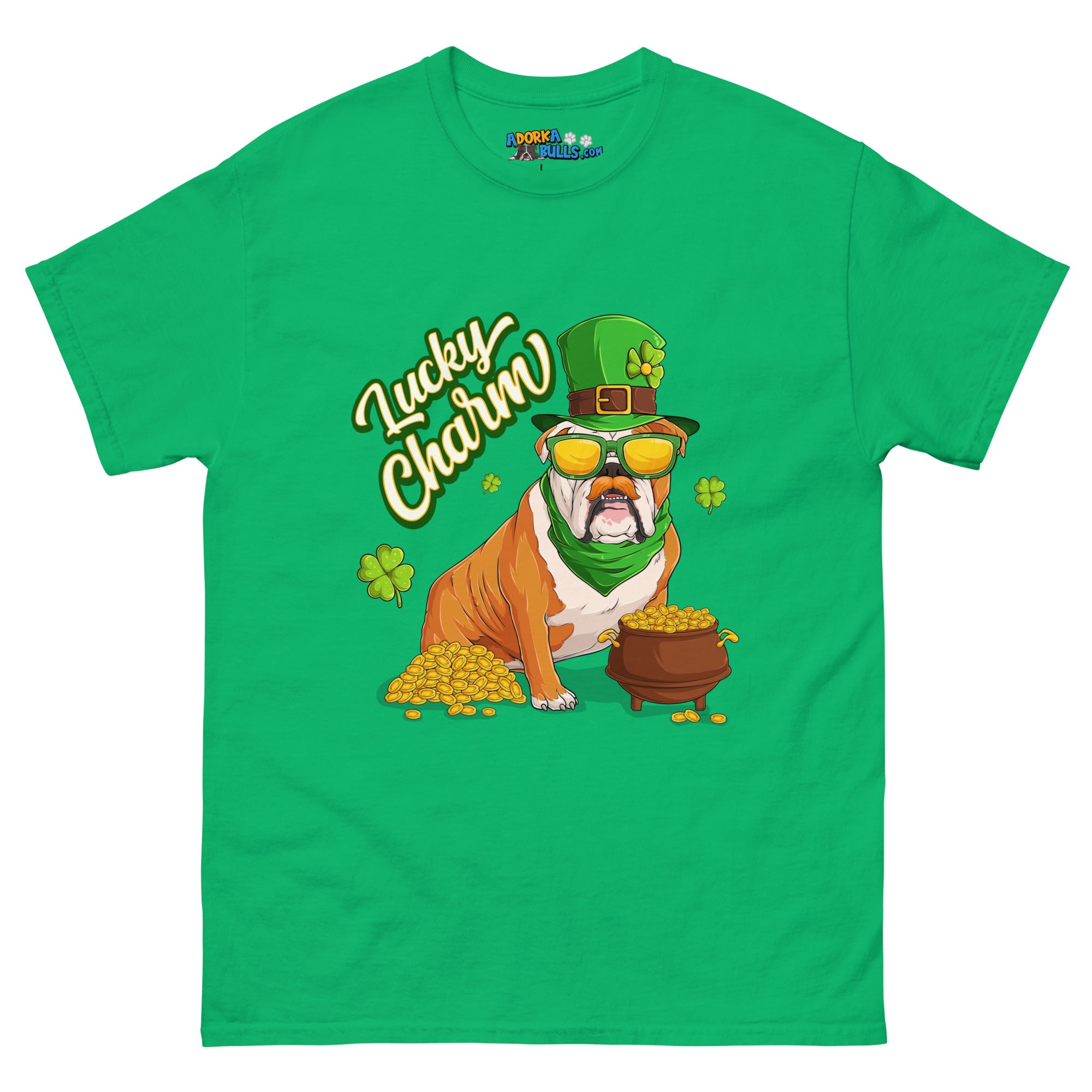 "Lucky Charm" Male Bulldog Men’s T-Shirt | Red & White Colored