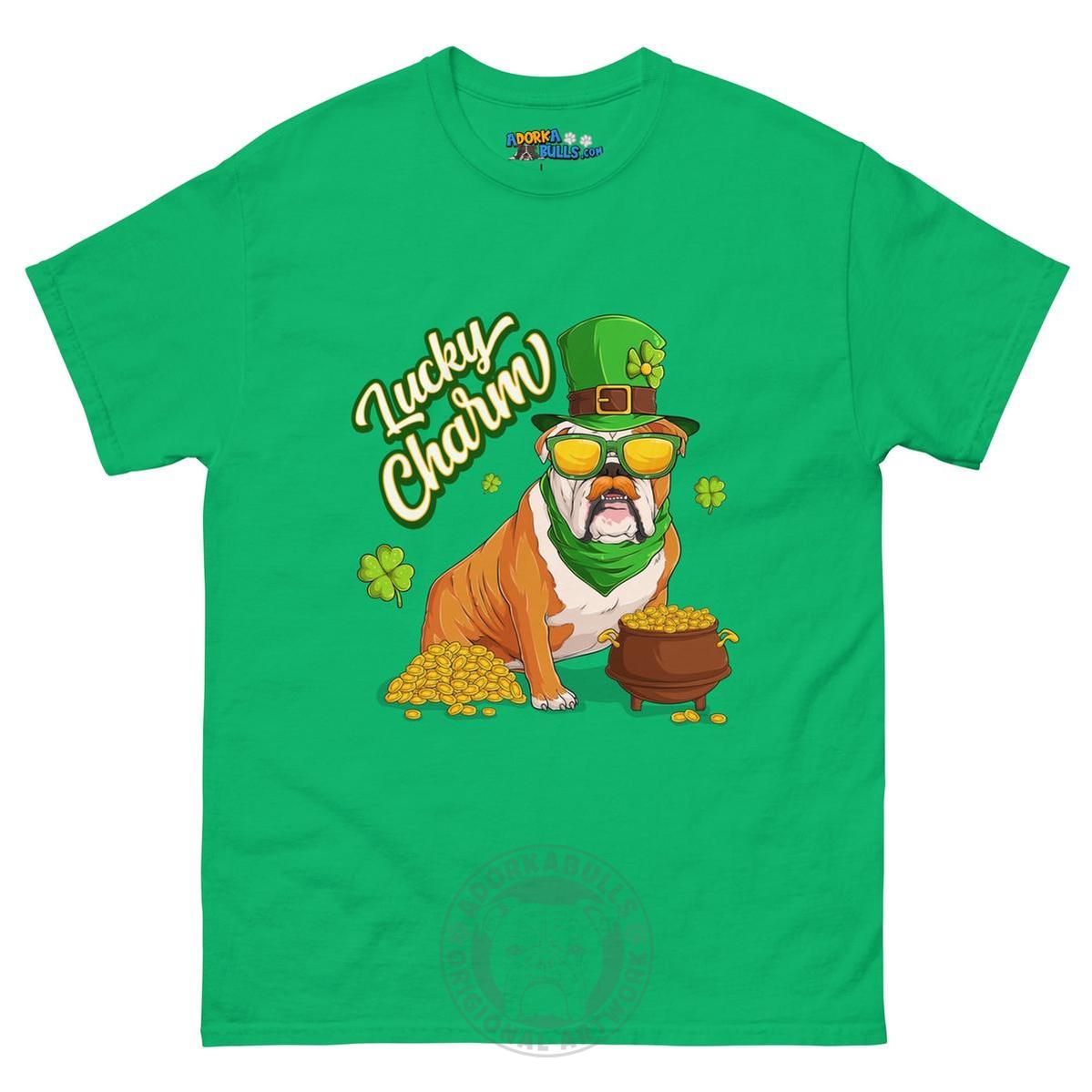 "Lucky Charm" Male Bulldog Men’s T-Shirt | Red & White Colored