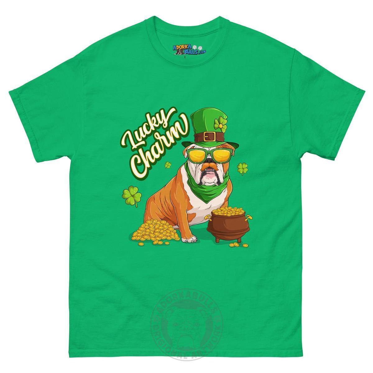 "Lucky Charm" Male Bulldog Men’s T-Shirt | Red & White Colored