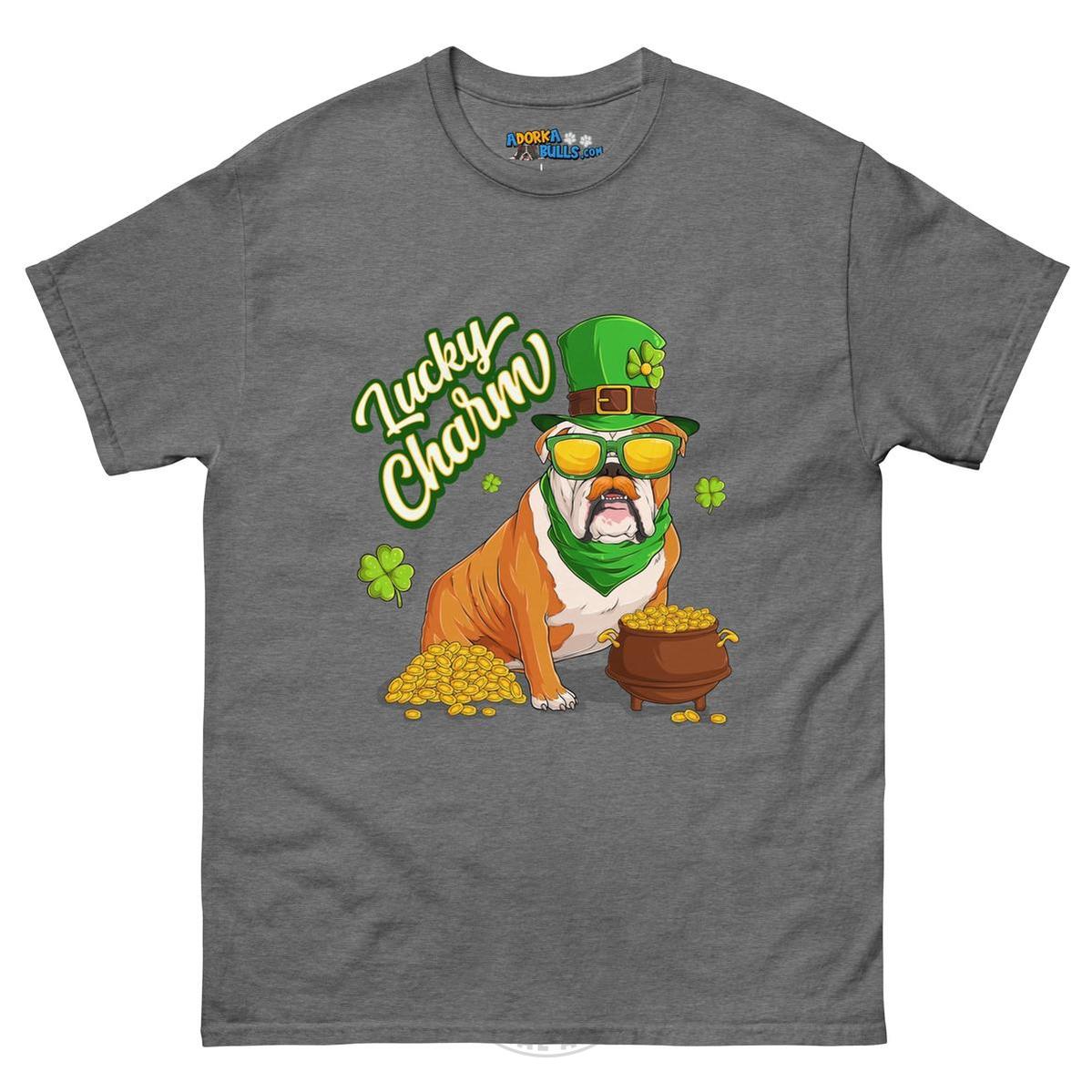"Lucky Charm" Male Bulldog Men’s T-Shirt | Red & White Colored