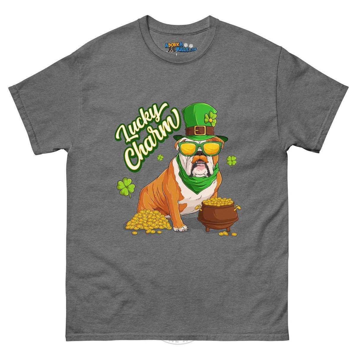 "Lucky Charm" Male Bulldog Men’s T-Shirt | Red & White Colored