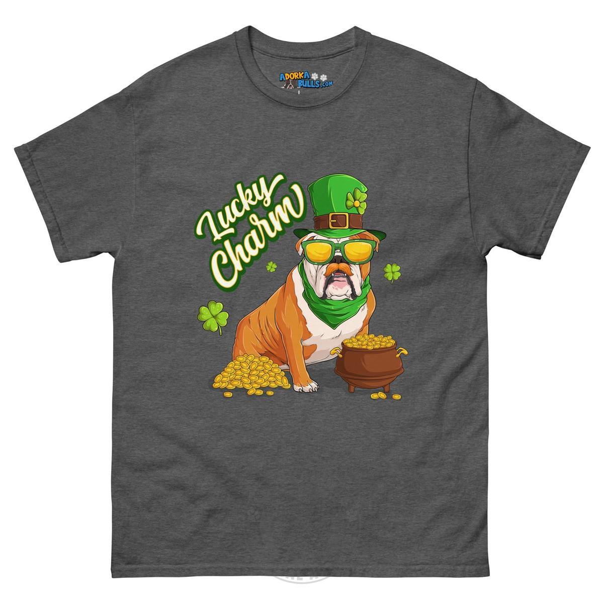 "Lucky Charm" Male Bulldog Men’s T-Shirt | Red & White Colored