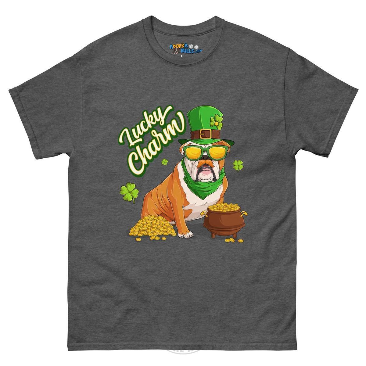 "Lucky Charm" Male Bulldog Men’s T-Shirt | Red & White Colored