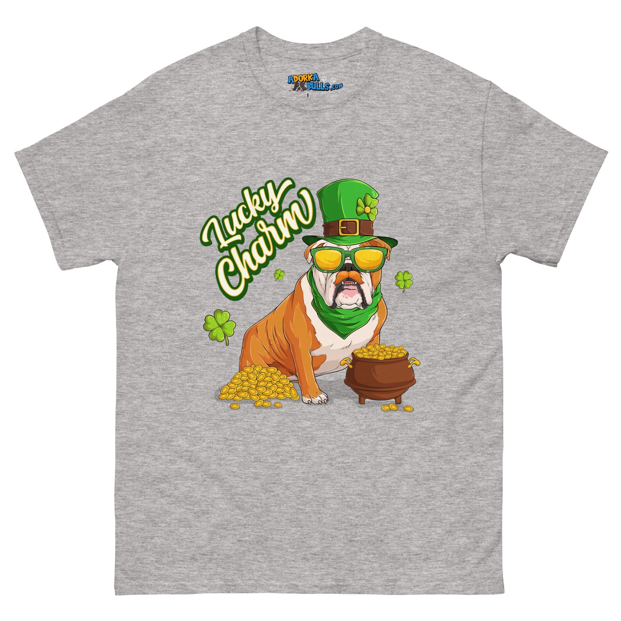 "Lucky Charm" Male Bulldog Men’s T-Shirt | Red & White Colored