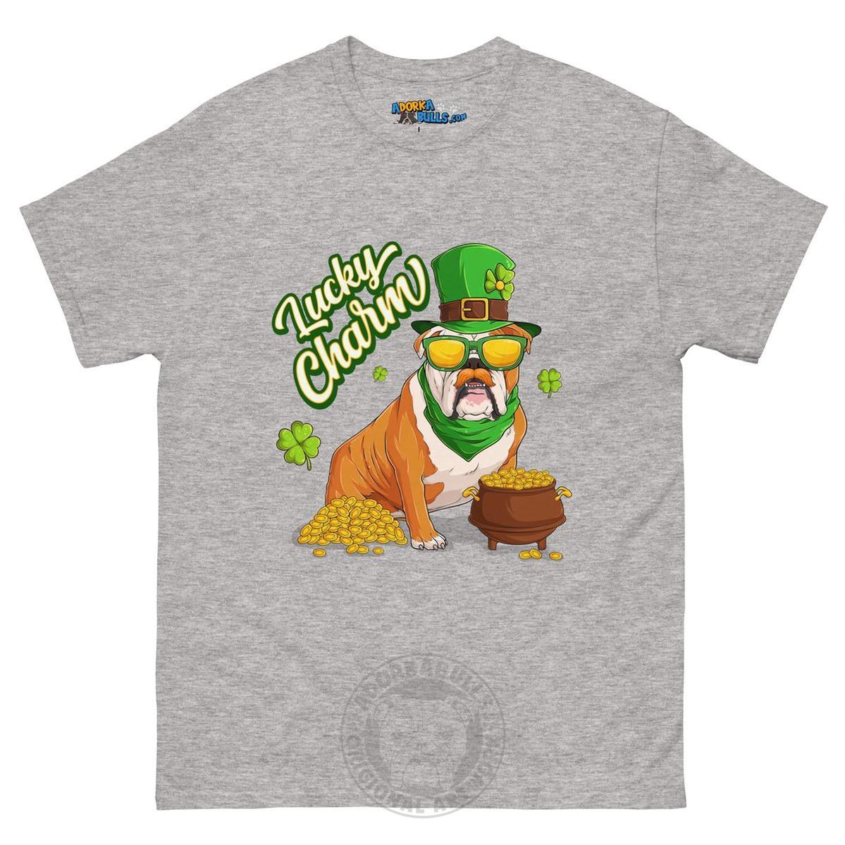 "Lucky Charm" Male Bulldog Men’s T-Shirt | Red & White Colored
