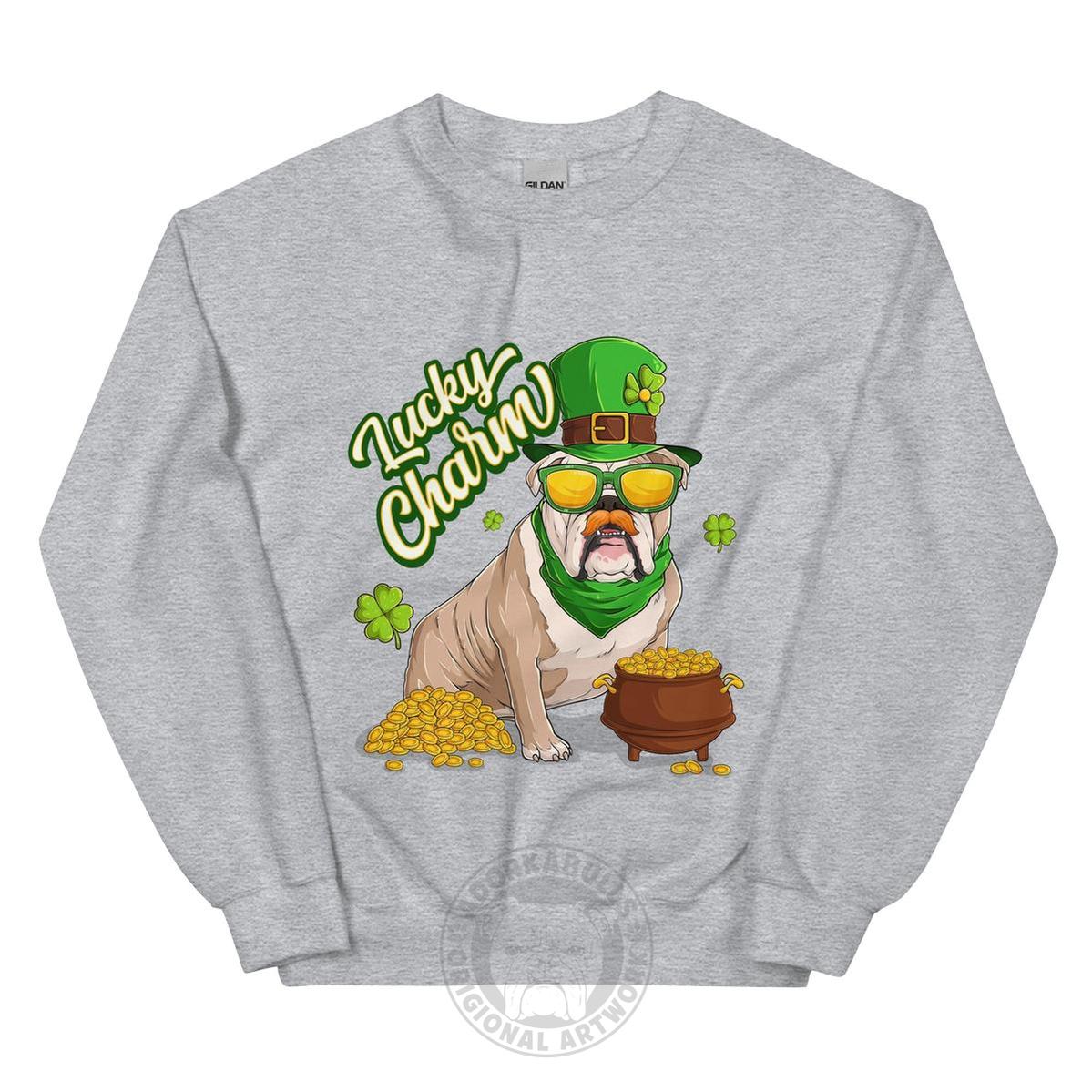"Lucky Charm" Male Bulldog Sweatshirt| Fawn & White Colored