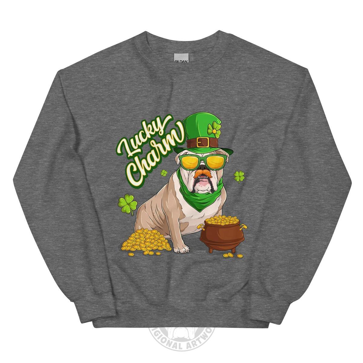"Lucky Charm" Male Bulldog Sweatshirt| Fawn & White Colored