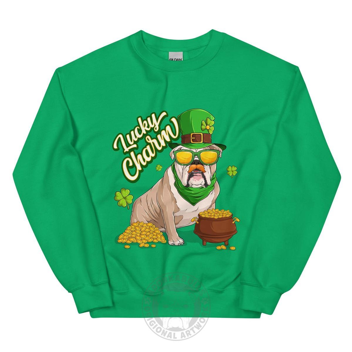 "Lucky Charm" Male Bulldog Sweatshirt| Fawn & White Colored