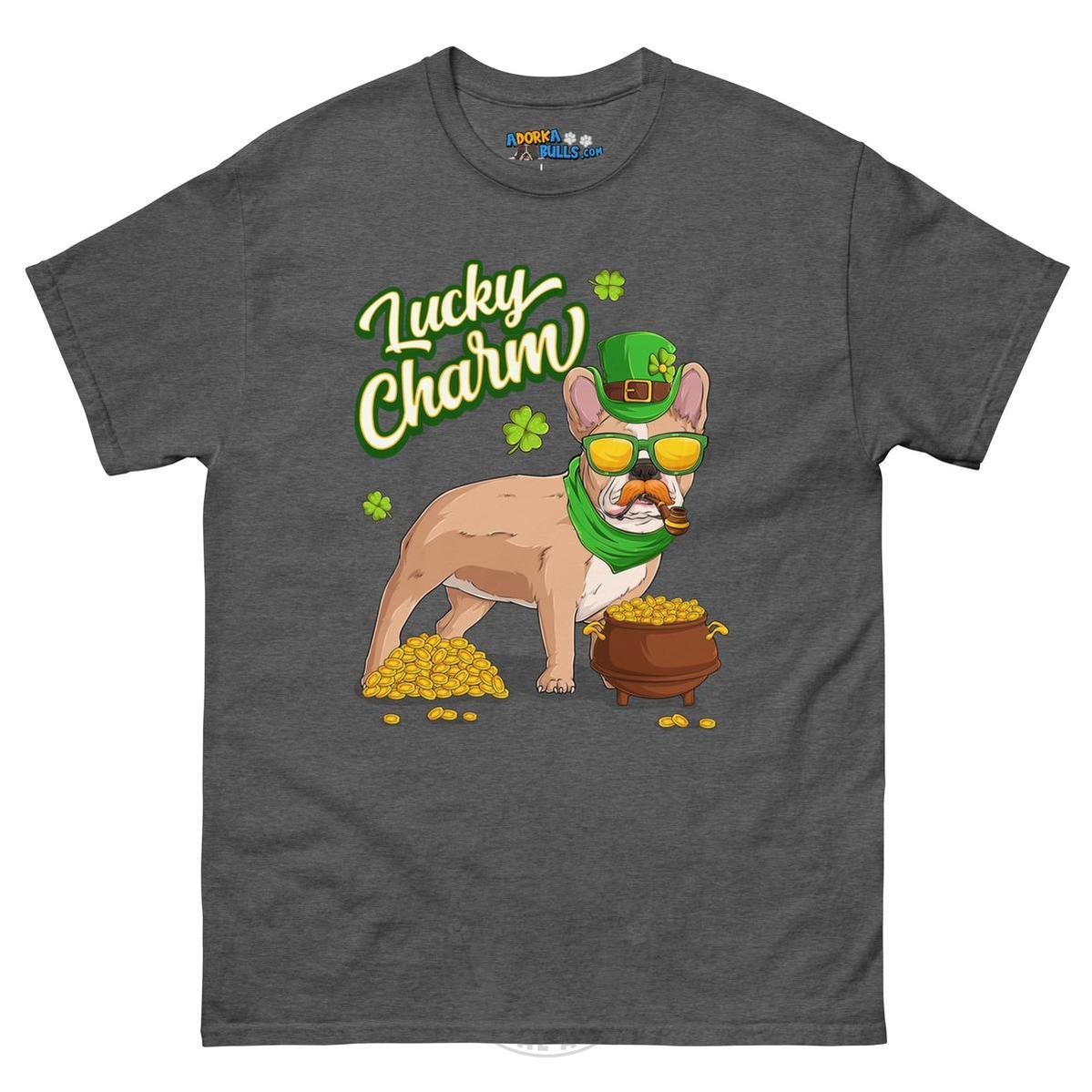 "Lucky Charm" Male Frenchie Men’s T-Shirt | Fawn & White Colored