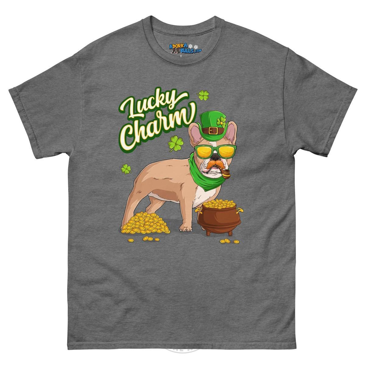 "Lucky Charm" Male Frenchie Men’s T-Shirt | Fawn & White Colored