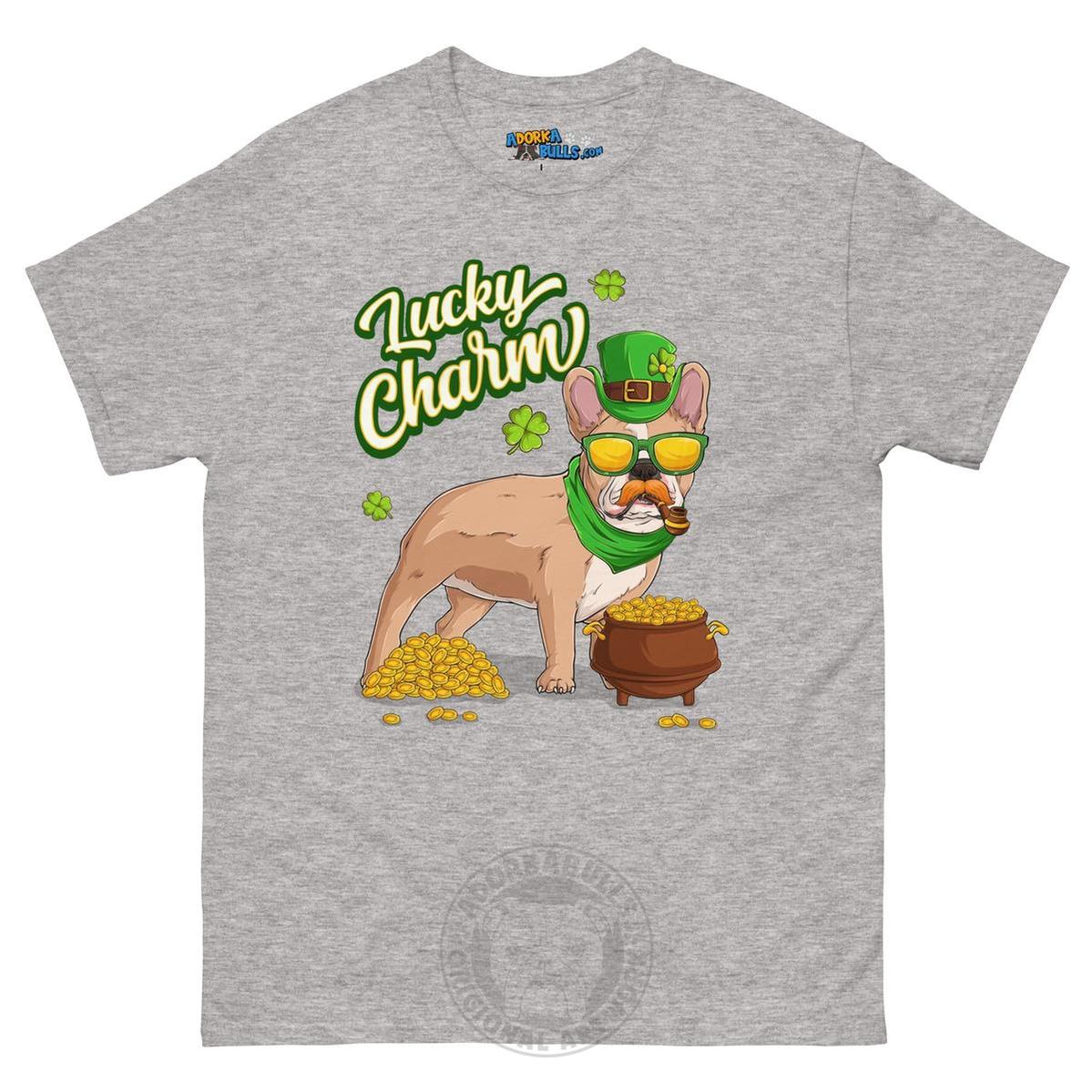 "Lucky Charm" Male Frenchie Men’s T-Shirt | Fawn & White Colored