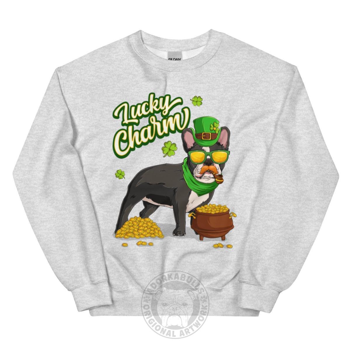 "Lucky Charm" Male Frenchie Sweatshirt | B&W Colored